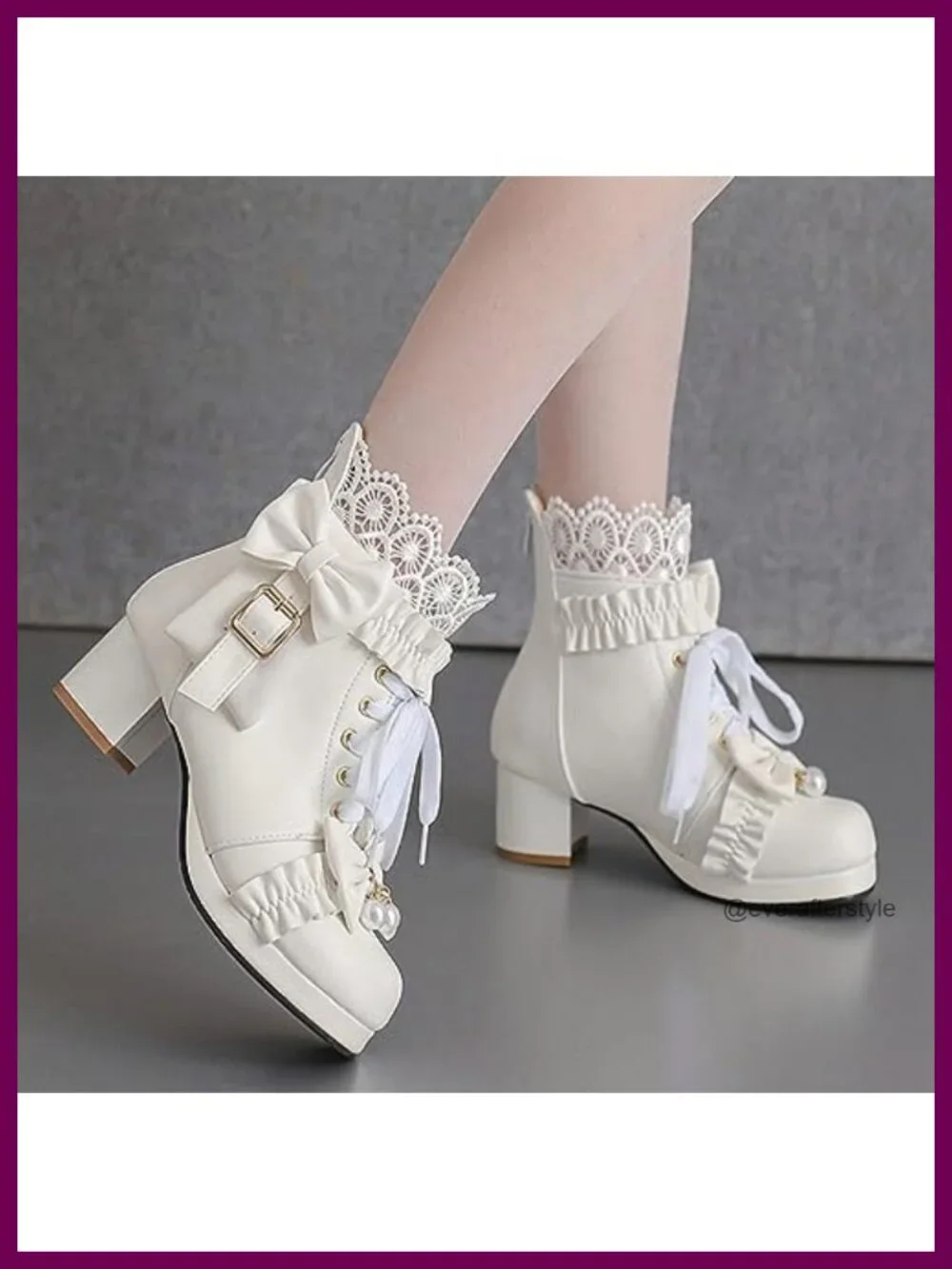 Chunky Heel Lace Up Ankle Boots with Bow - Cute Lolita Kawaii Style